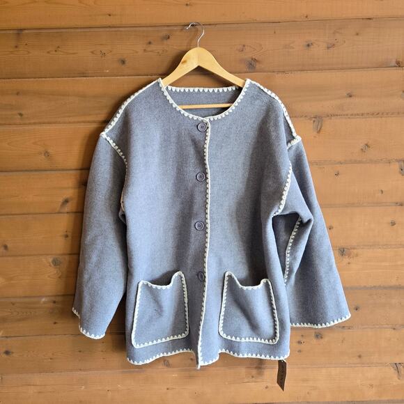 Utcoco Boutique Cardigan Jacket Cassidy Gray Cream NWT M Coatigan Fall Cozy - Picture 2 of 5